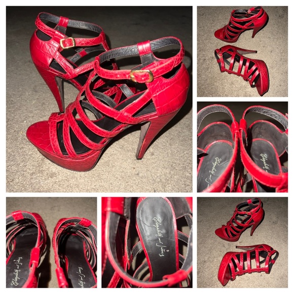 Elizabeth and James Red Manic Crocodile-effect Leather Sandals